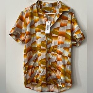 BRAND NEW Parke & Romeo Orange Printed Button Up Short Sleeve Size Medium